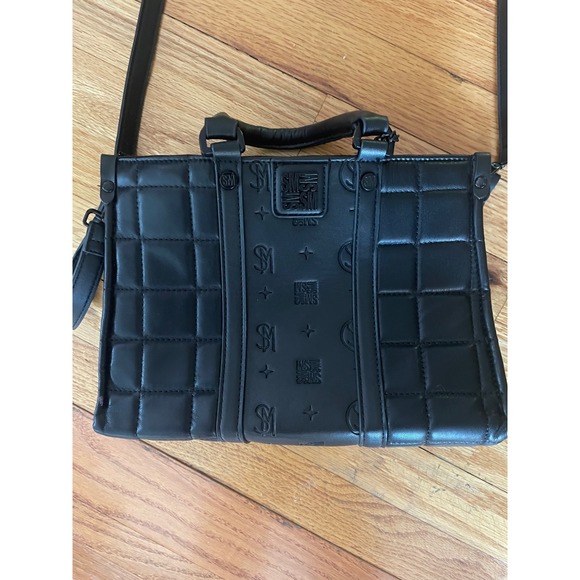 Steve Madden Crossbody Satchel Quilted Black Shoulder Bag Purse Chain Charm - Picture 1 of 5